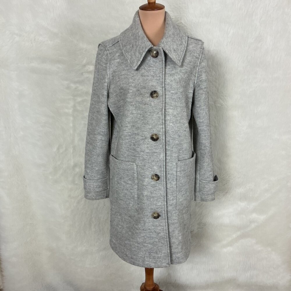 J. Crew AQ257 Heather Gray Lady Italian Boiled Wool Patch Pockets Winter Coat 10